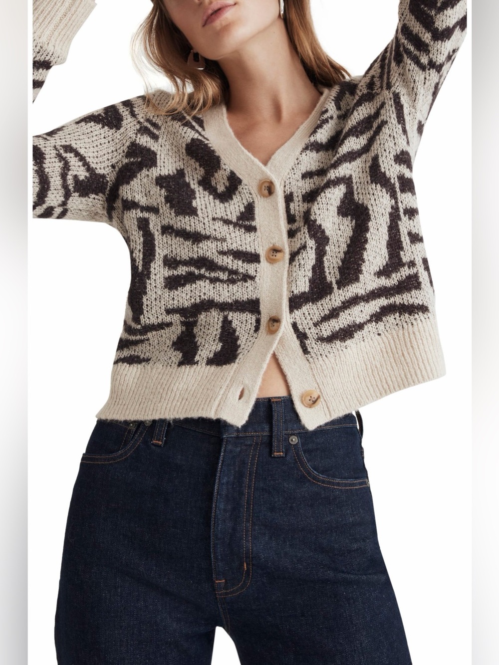 Madewell Abstract Animal Print V-Neck Cardigan Alpaca Blend Size XS
